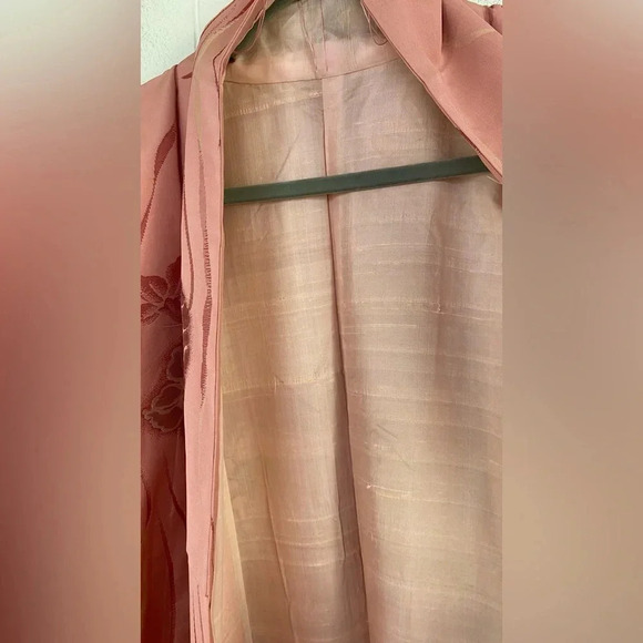 Kimono Japanese Vtg Silk Coats Jackets Haori Cardigan Pink Floral Long OS* - Picture 8 of 16